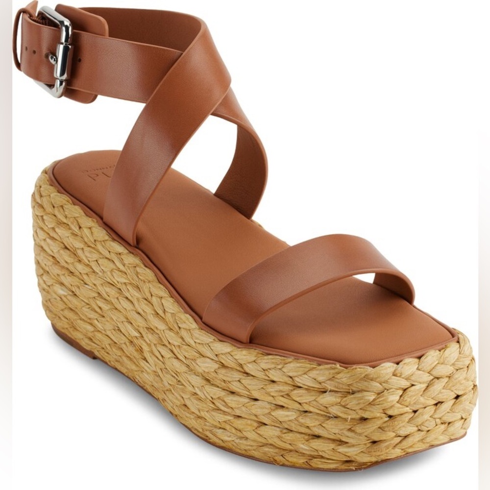 Donna Karan Lolah Ankle Strap Raffia Platform Sandal